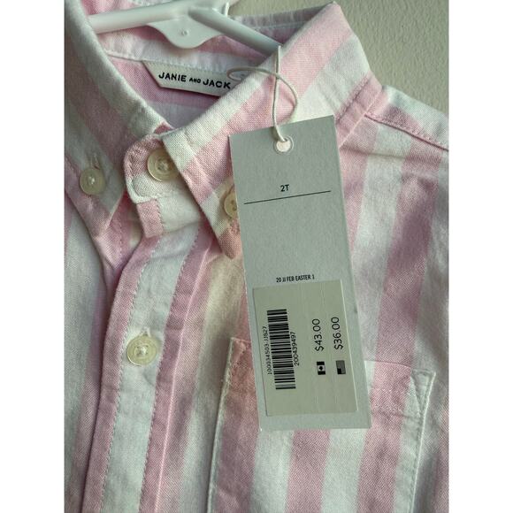 Janie and Jack Pink and White Striped Button Down - Picture 3 of 8
